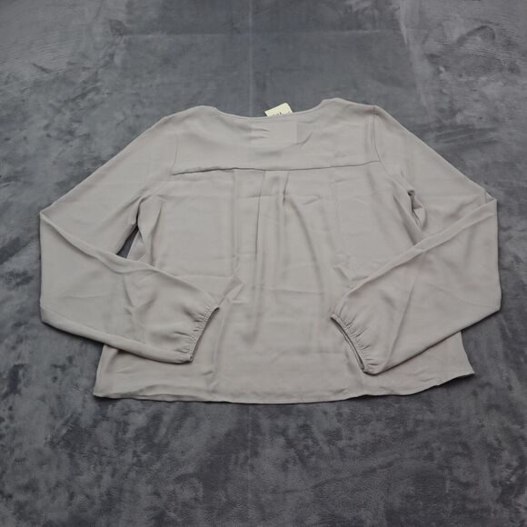 Forever 21 Shirt Womens S Gray Long Sleeve Round Neck Sheer Polyester Blouse - Picture 6 of 16